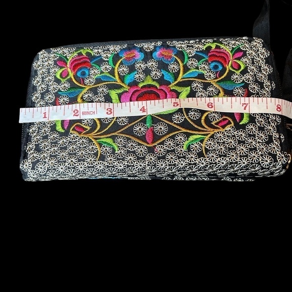 Embroidered Crossbody Wallet w/ Detachable Ribbon Style Strap - Picture 10 of 15